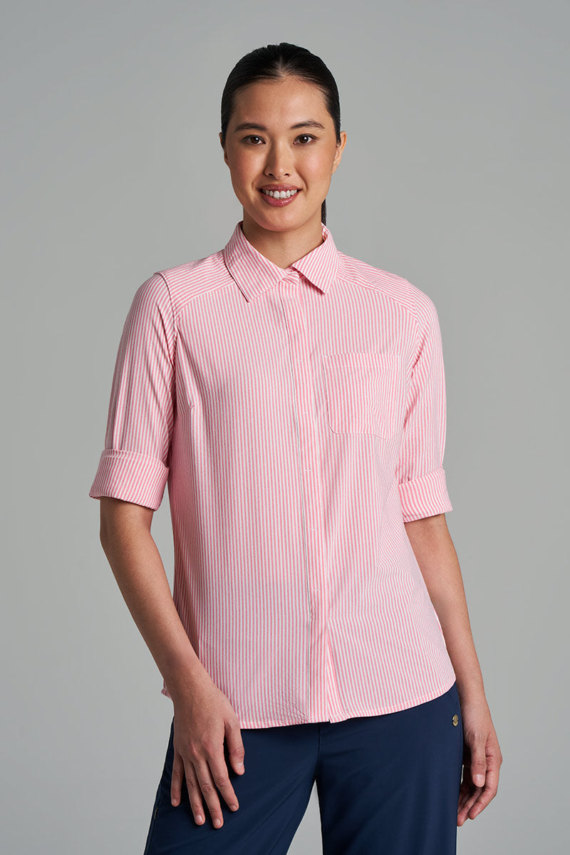 Women's Amara Smart Shirt | White/Flamingo Pink Stripe