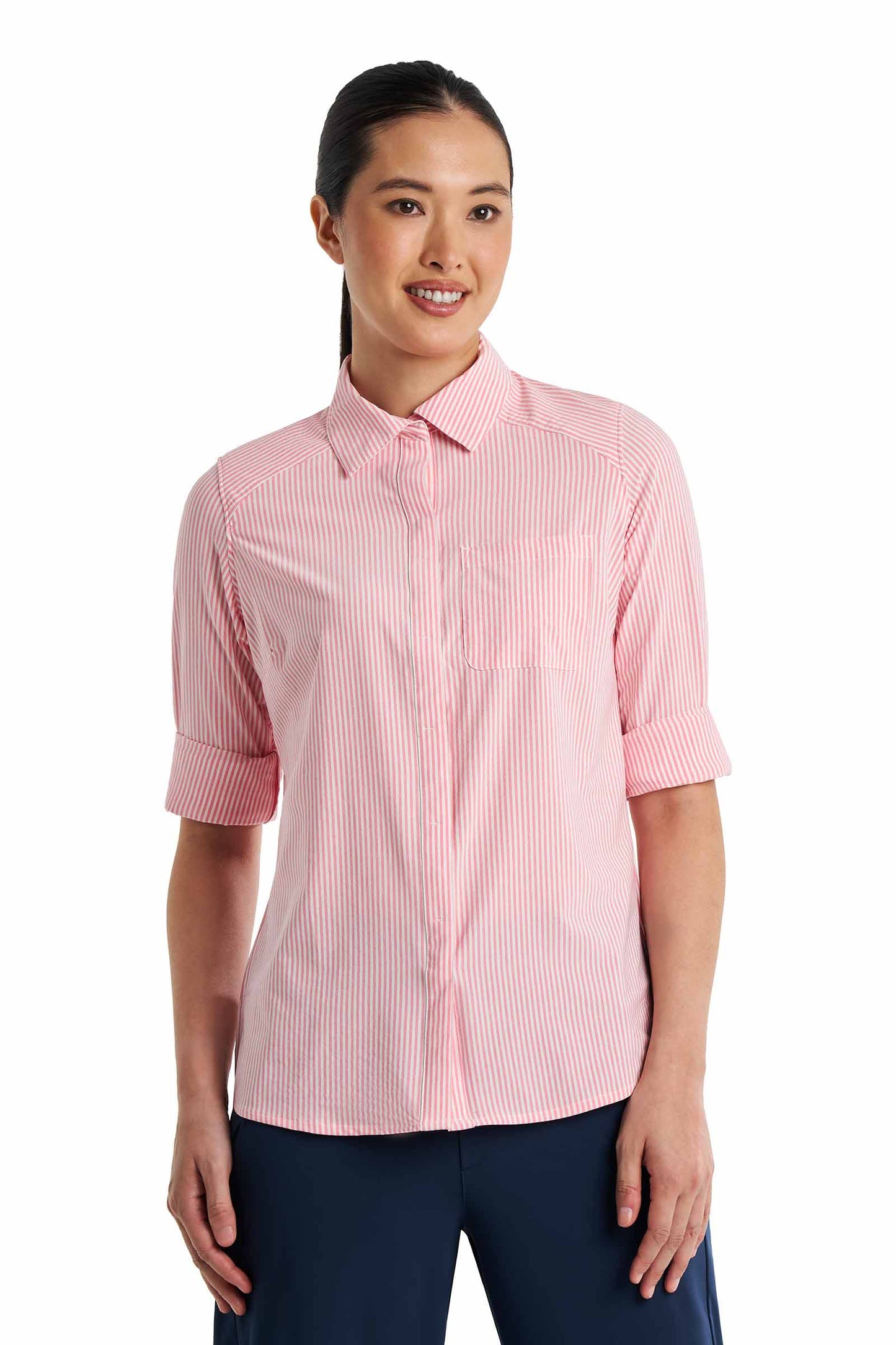 Women's Amara Smart Shirt | White/Flamingo Pink Stripe