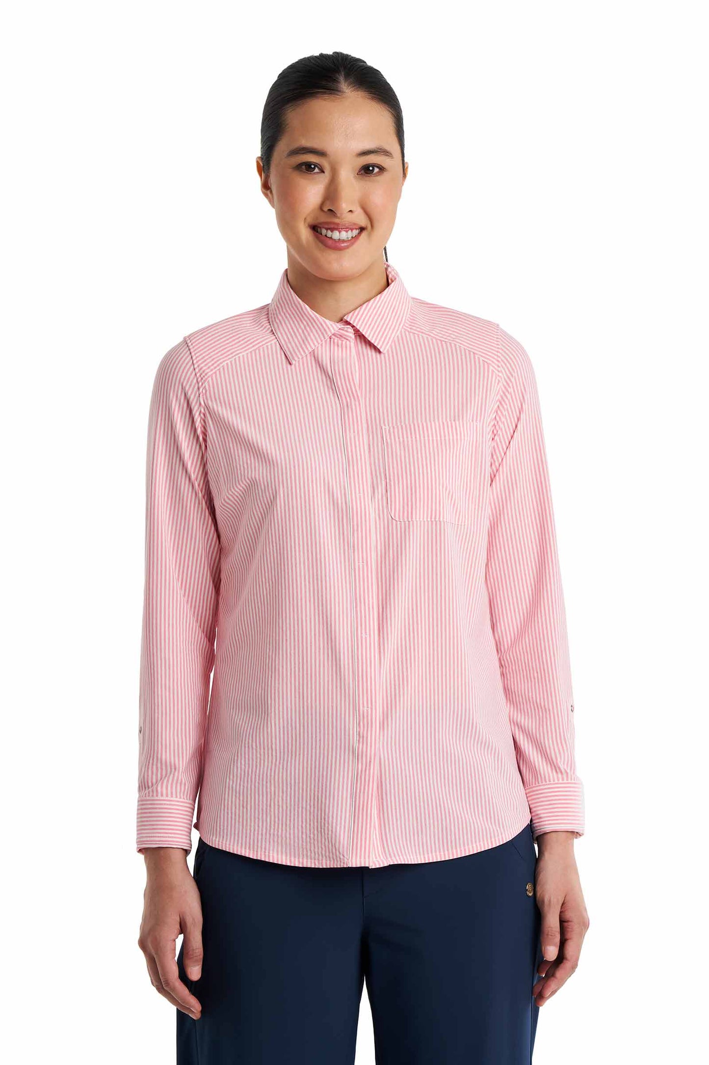 Women's Amara Smart Shirt | White/Flamingo Pink Stripe