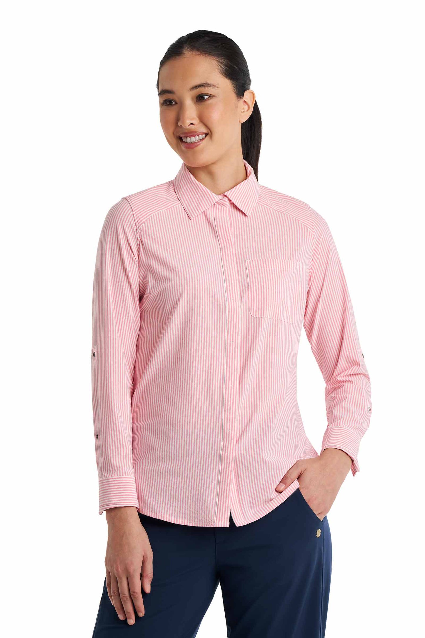 Women's Amara Smart Shirt | White/Flamingo Pink Stripe