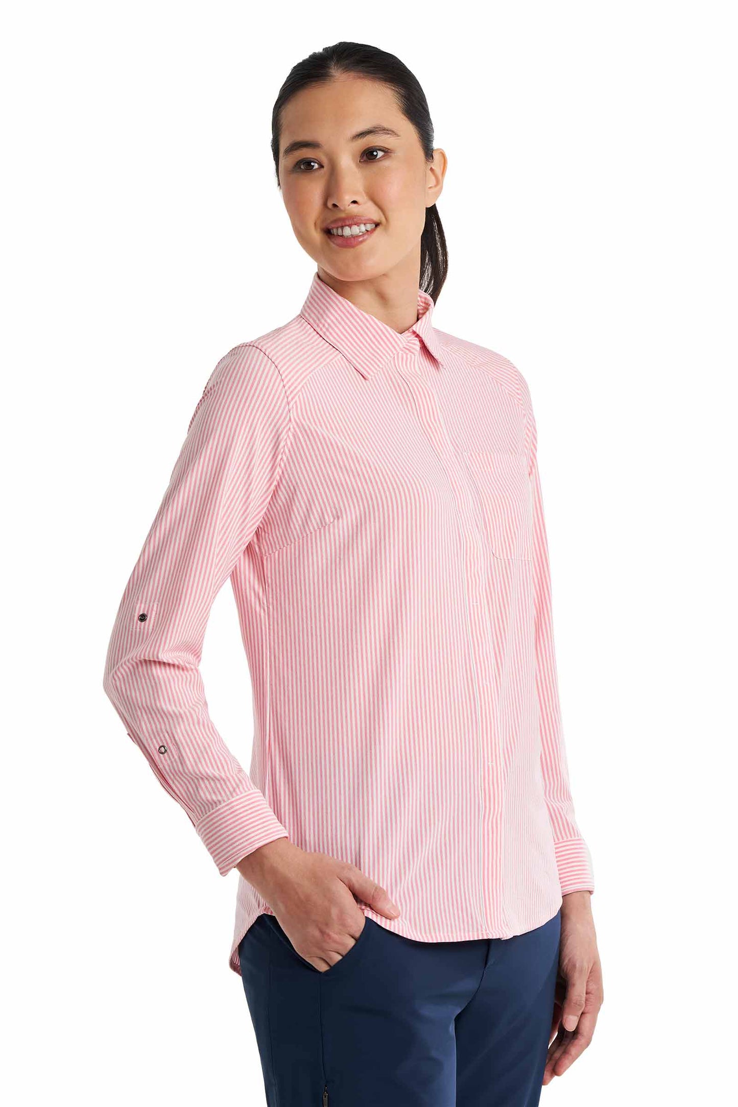 Women's Amara Smart Shirt | White/Flamingo Pink Stripe
