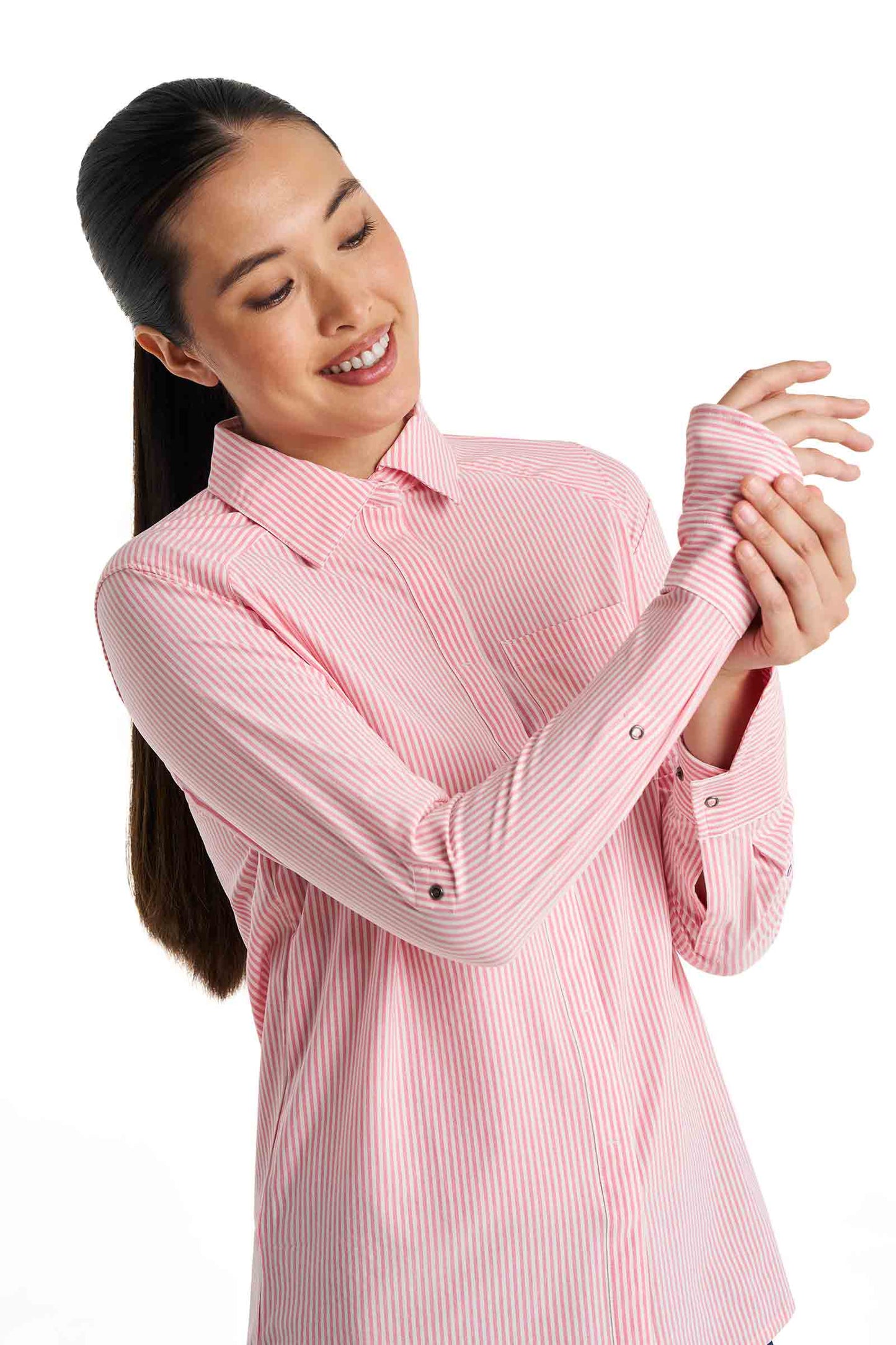 Women's Amara Smart Shirt | White/Flamingo Pink Stripe