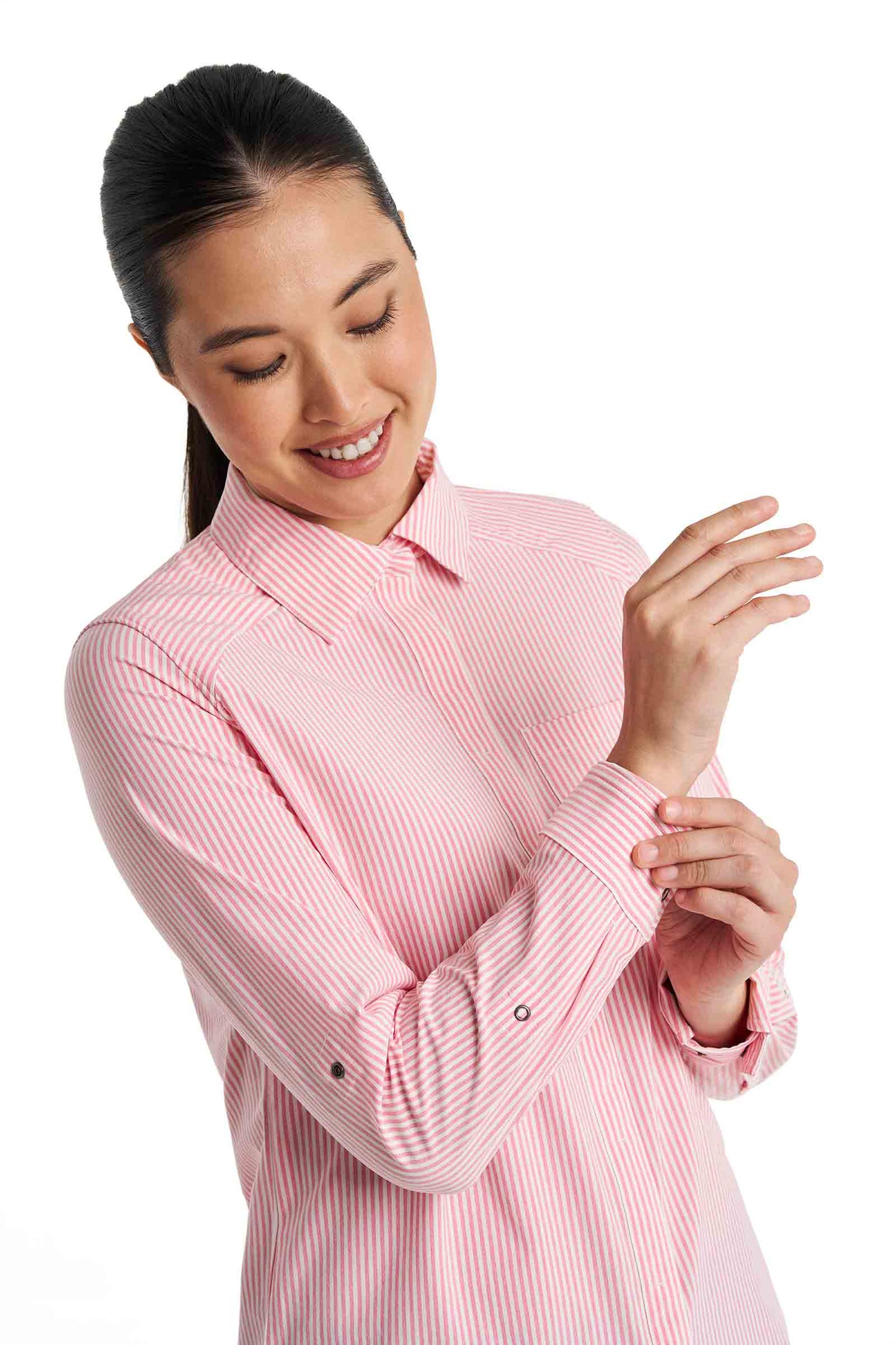 Women's Amara Smart Shirt | White/Flamingo Pink Stripe