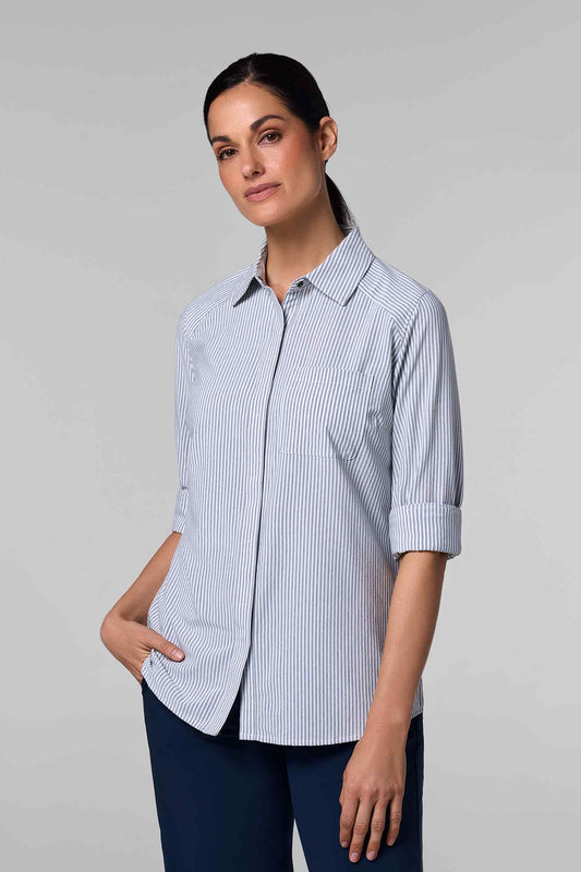 Women's Amara Smart Shirt | White/Navy Stripe