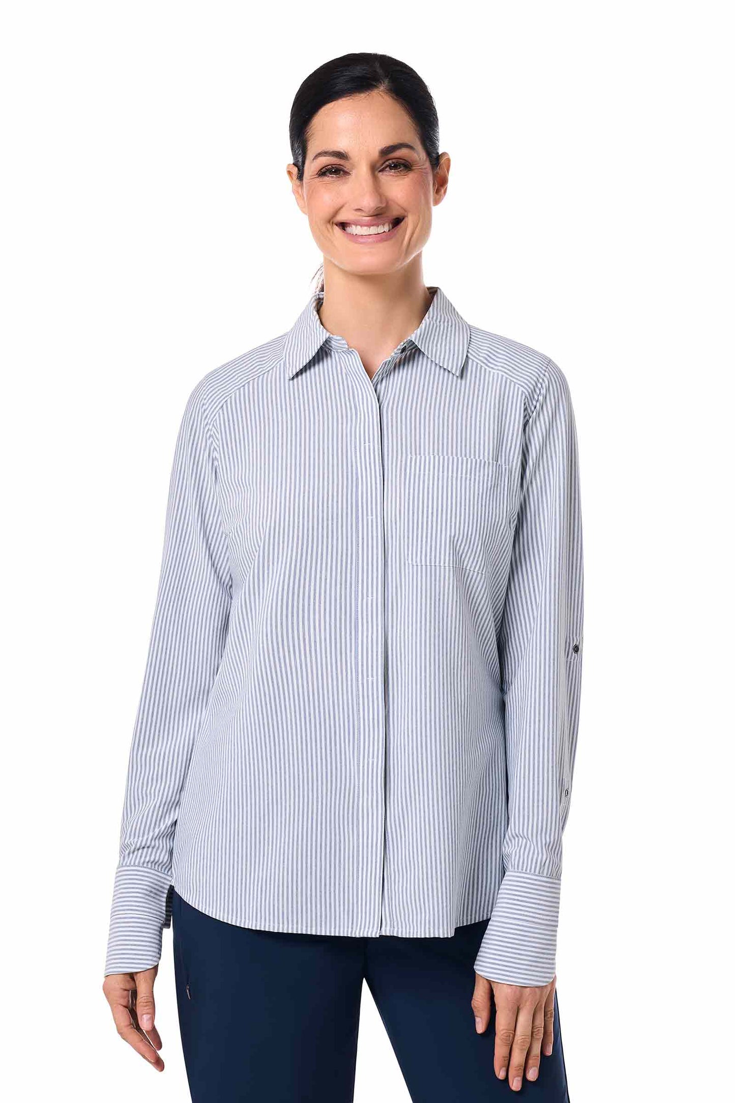 Women's Amara Smart Shirt | White/Navy Stripe