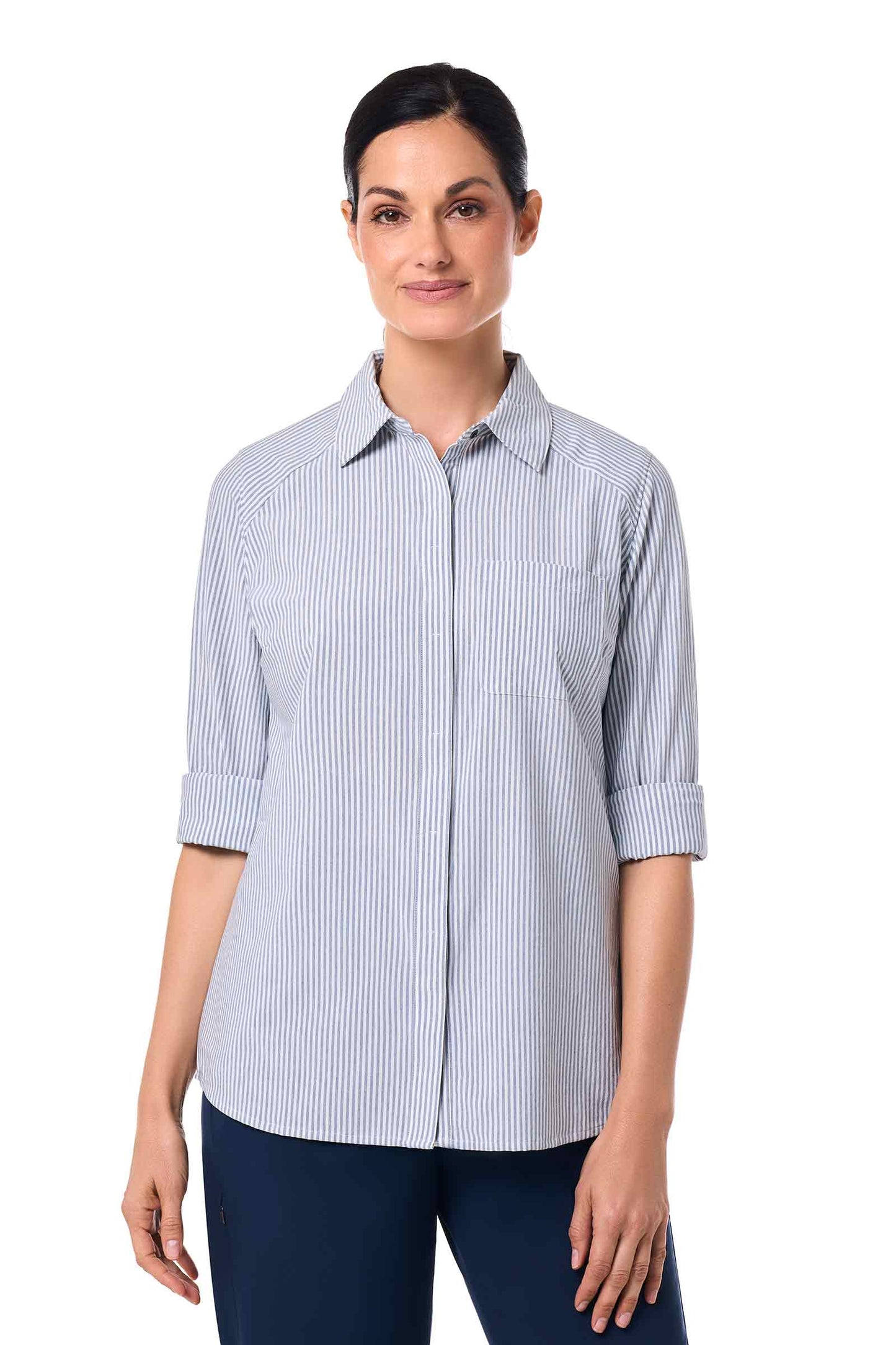 Women's Amara Smart Shirt | White/Navy Stripe