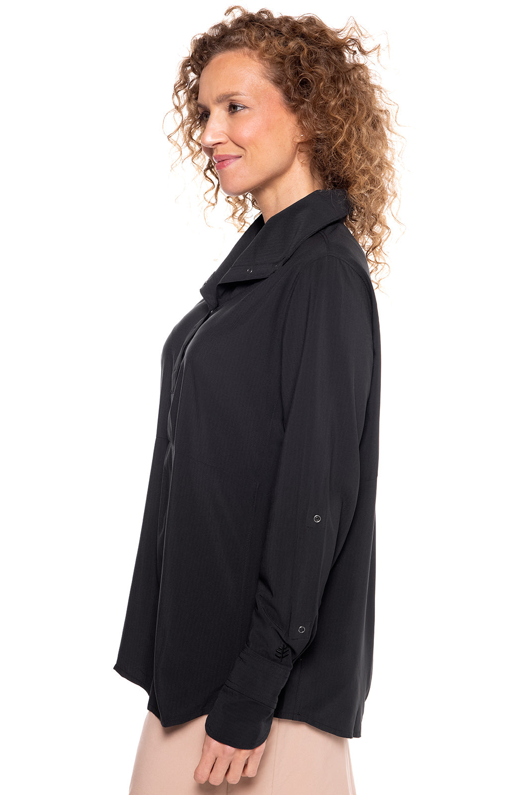 Women's Catona Funnel Neck Tunic Top | Black Shadow Stripe