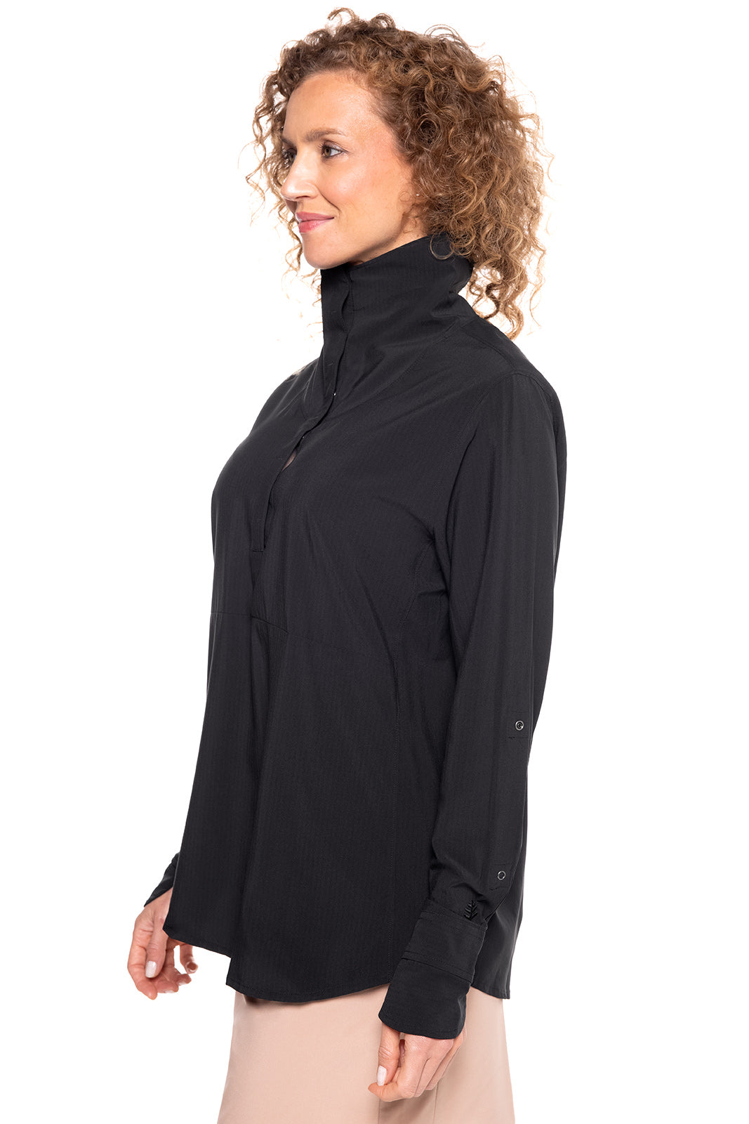 Women's Catona Funnel Neck Tunic Top | Black Shadow Stripe