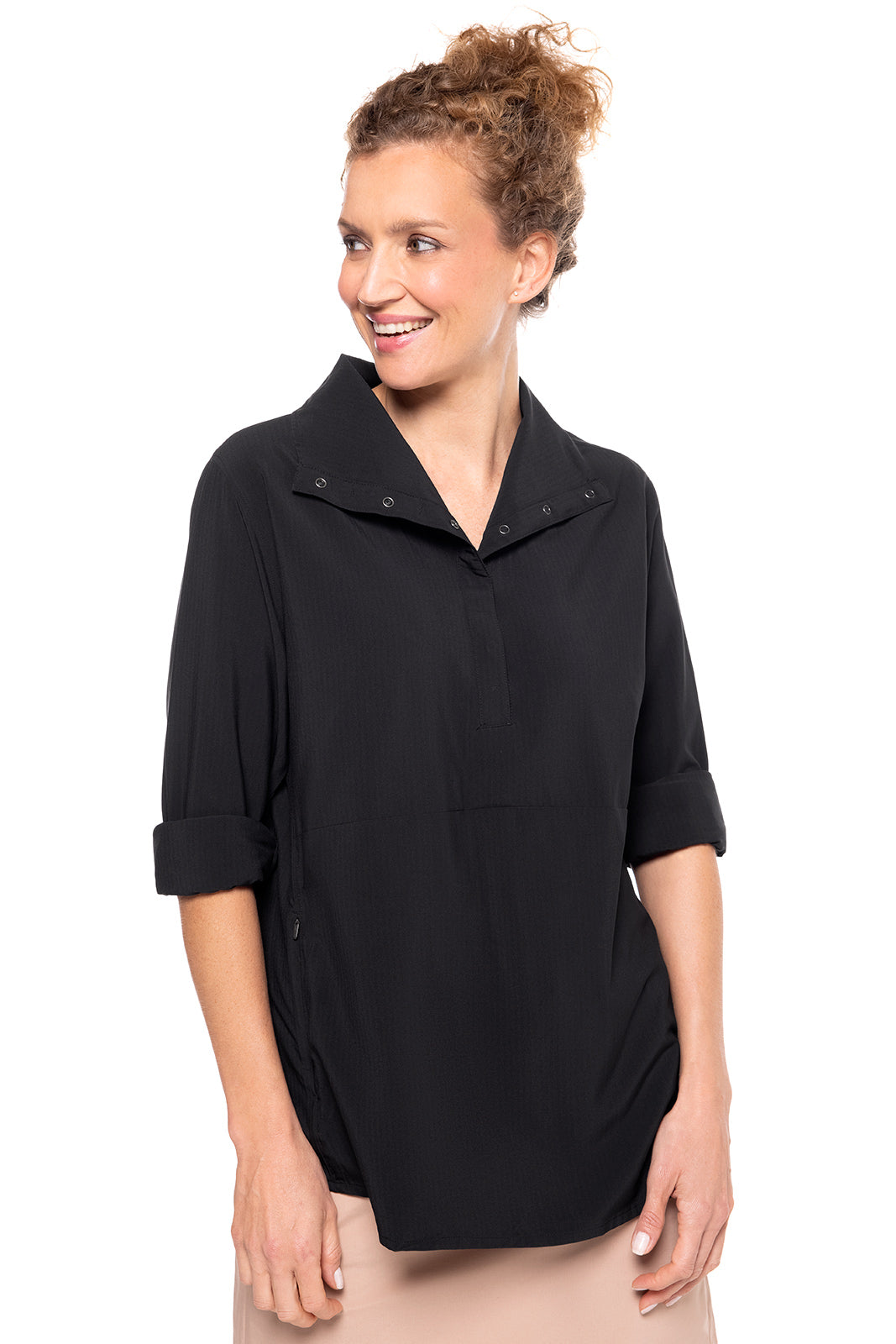 Women's Catona Funnel Neck Tunic Top | Black Shadow Stripe