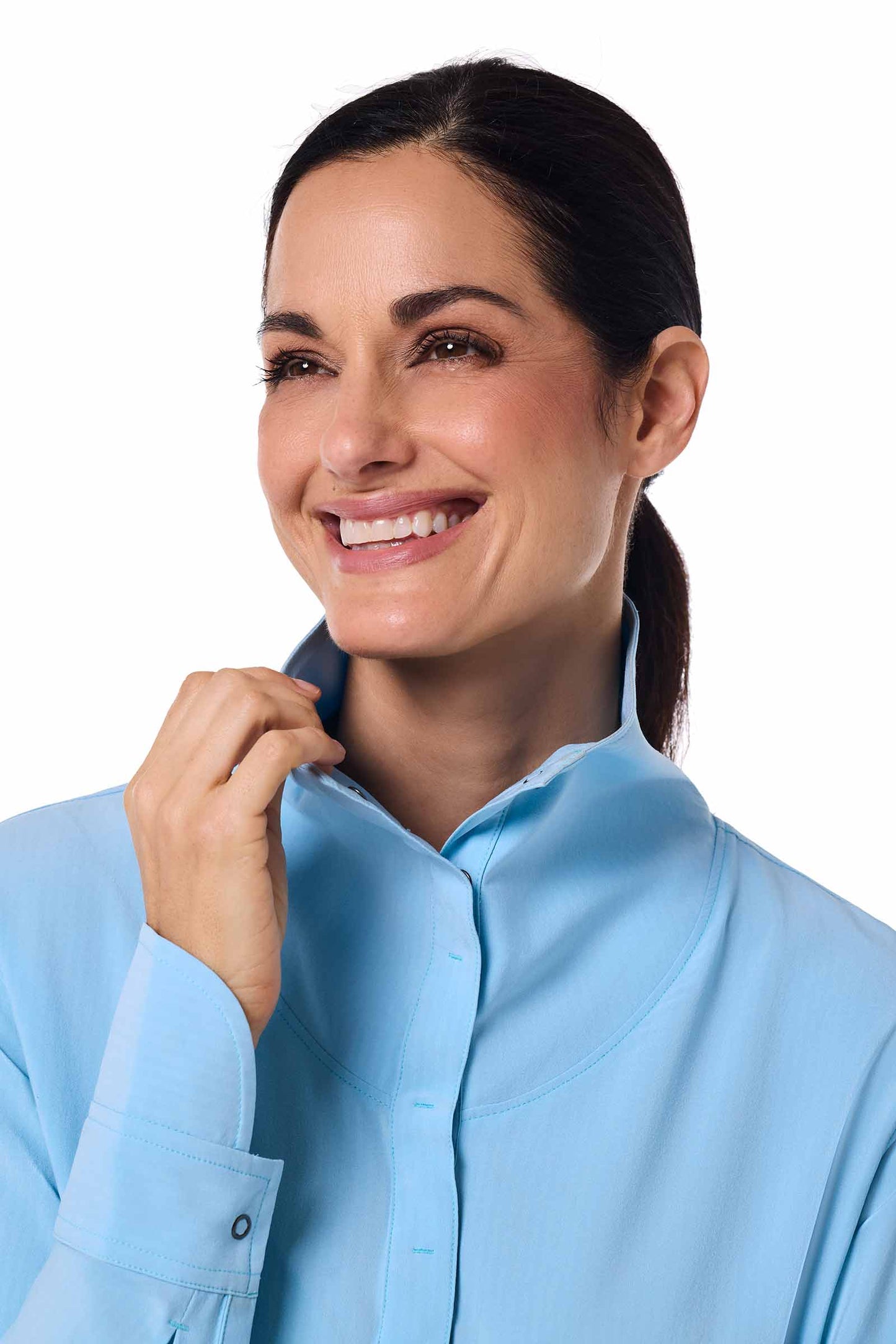 Women's Catona Funnel Neck Tunic Top | Arctic Blue Shadow Stripe