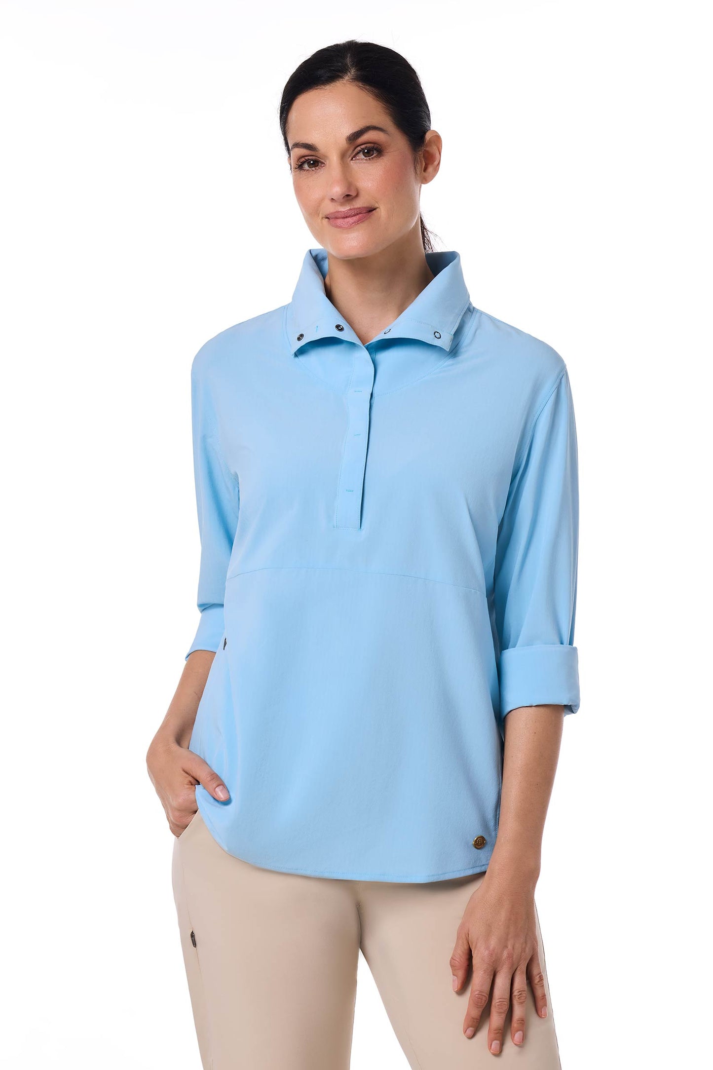 Women's Catona Funnel Neck Tunic Top | Arctic Blue Shadow Stripe