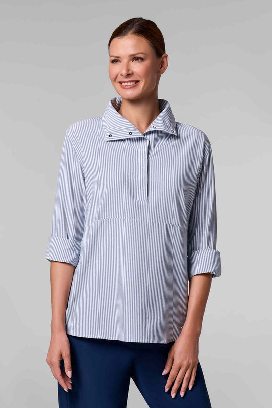 Women's Catona Funnel Neck Tunic Top | White/Navy Stripe