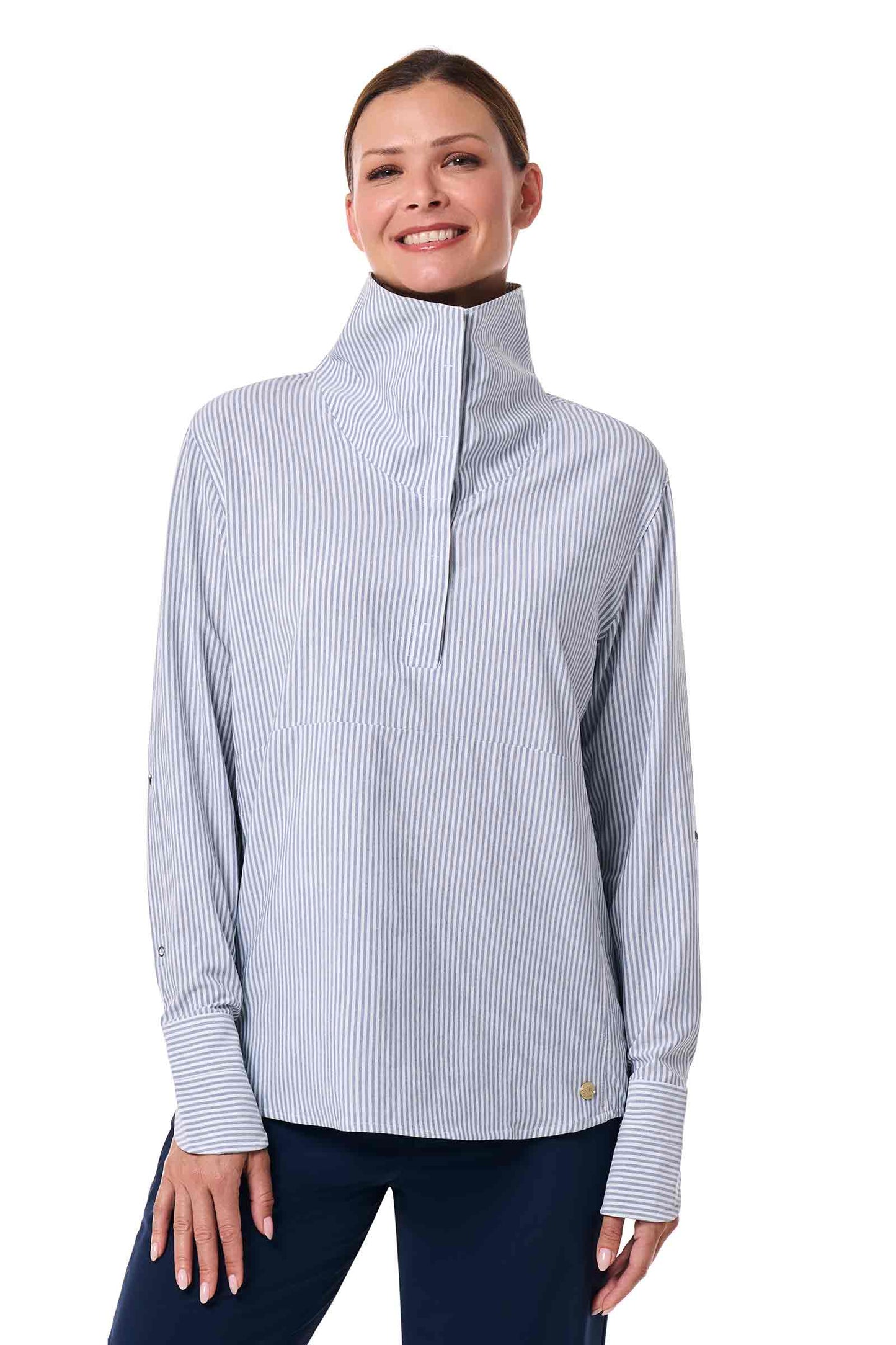 Women's Catona Funnel Neck Tunic Top | White/Navy Stripe