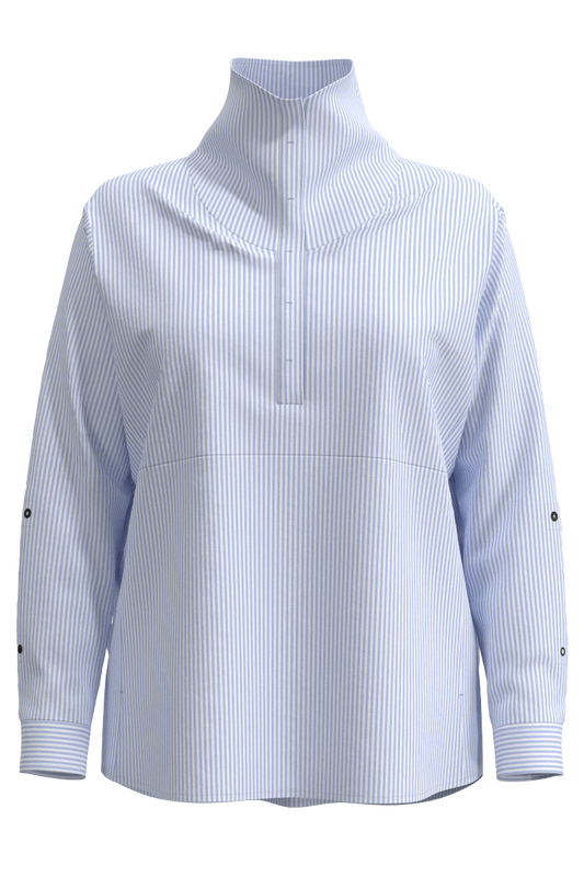Women's Catona Funnel Neck Tunic Top | White/Periwinkle Stripe