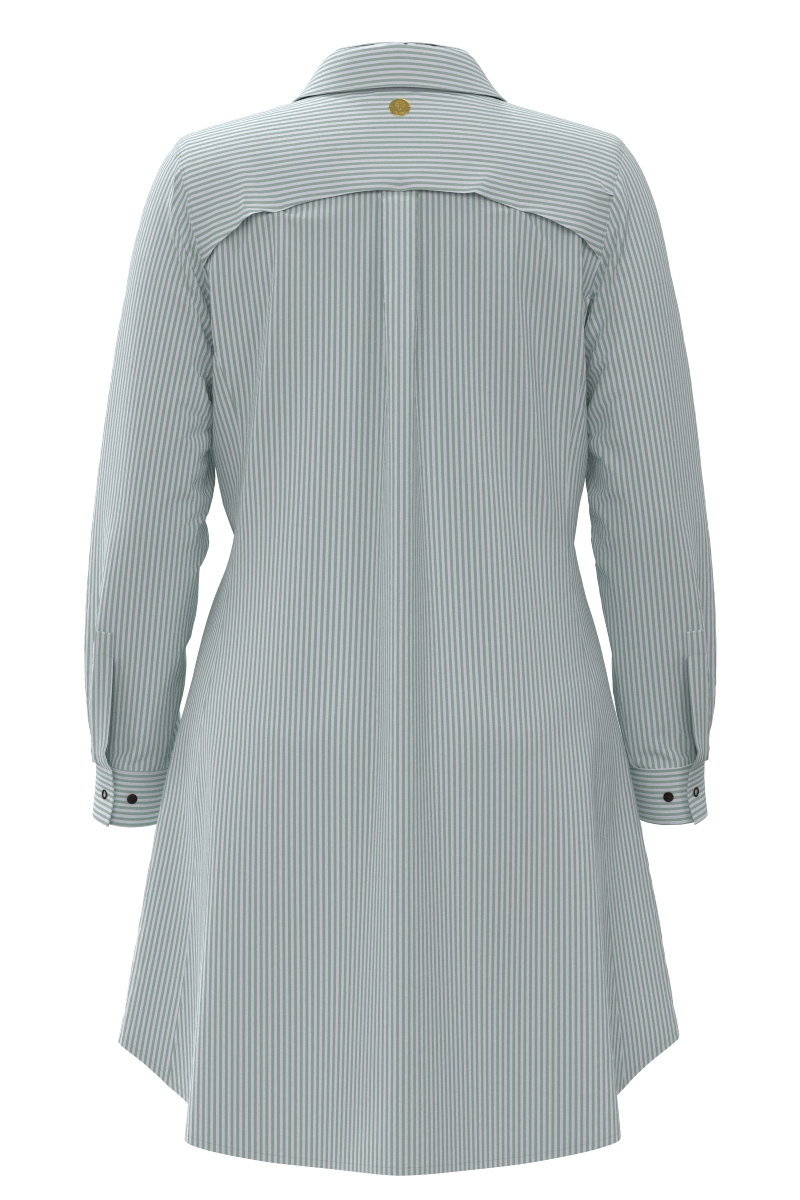 Women's Malta Travel Shirt Dress | White/Misty Aqua Stripe