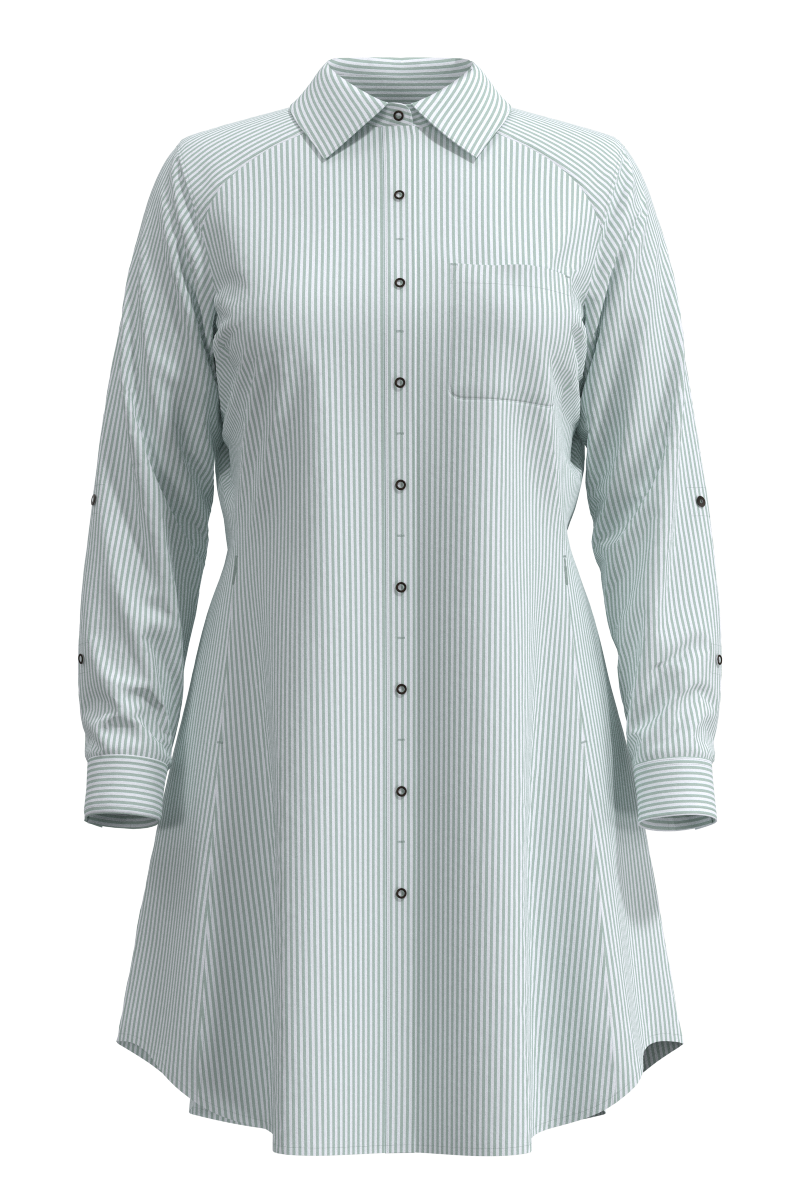 Women's Malta Travel Shirt Dress | White/Misty Aqua Stripe