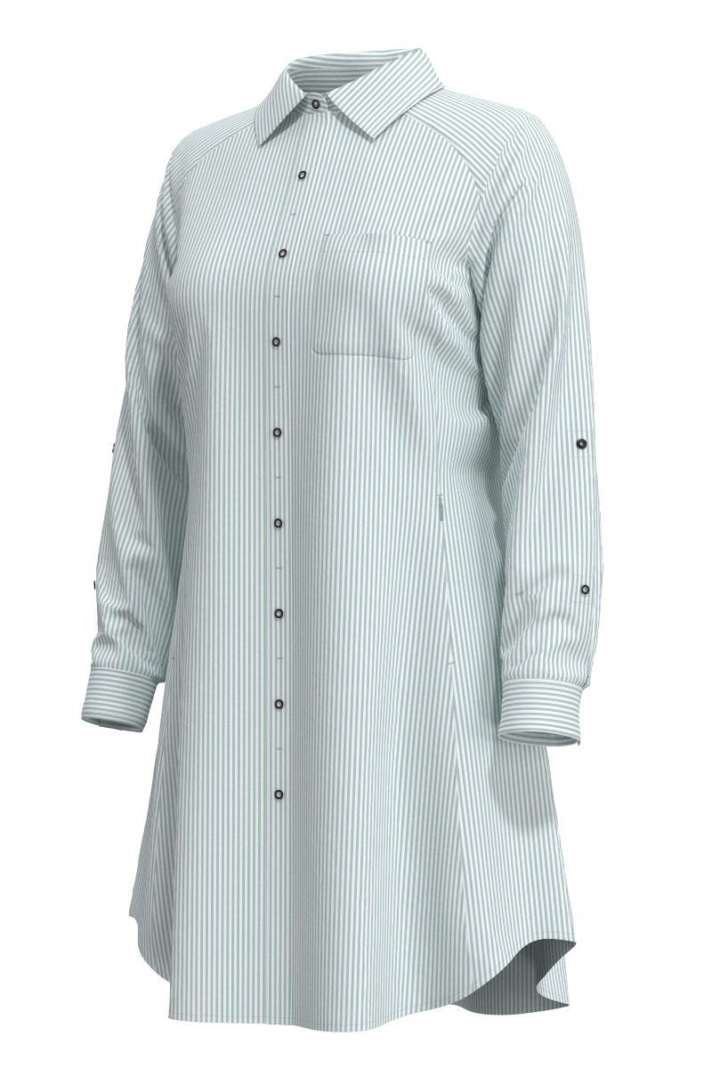 Women's Malta Travel Shirt Dress | White/Misty Aqua Stripe