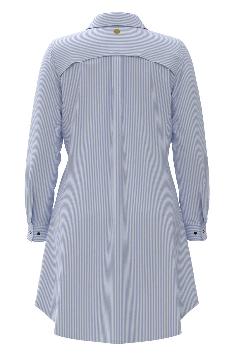 Women's Malta Travel Shirt Dress | White/Periwinkle Stripe