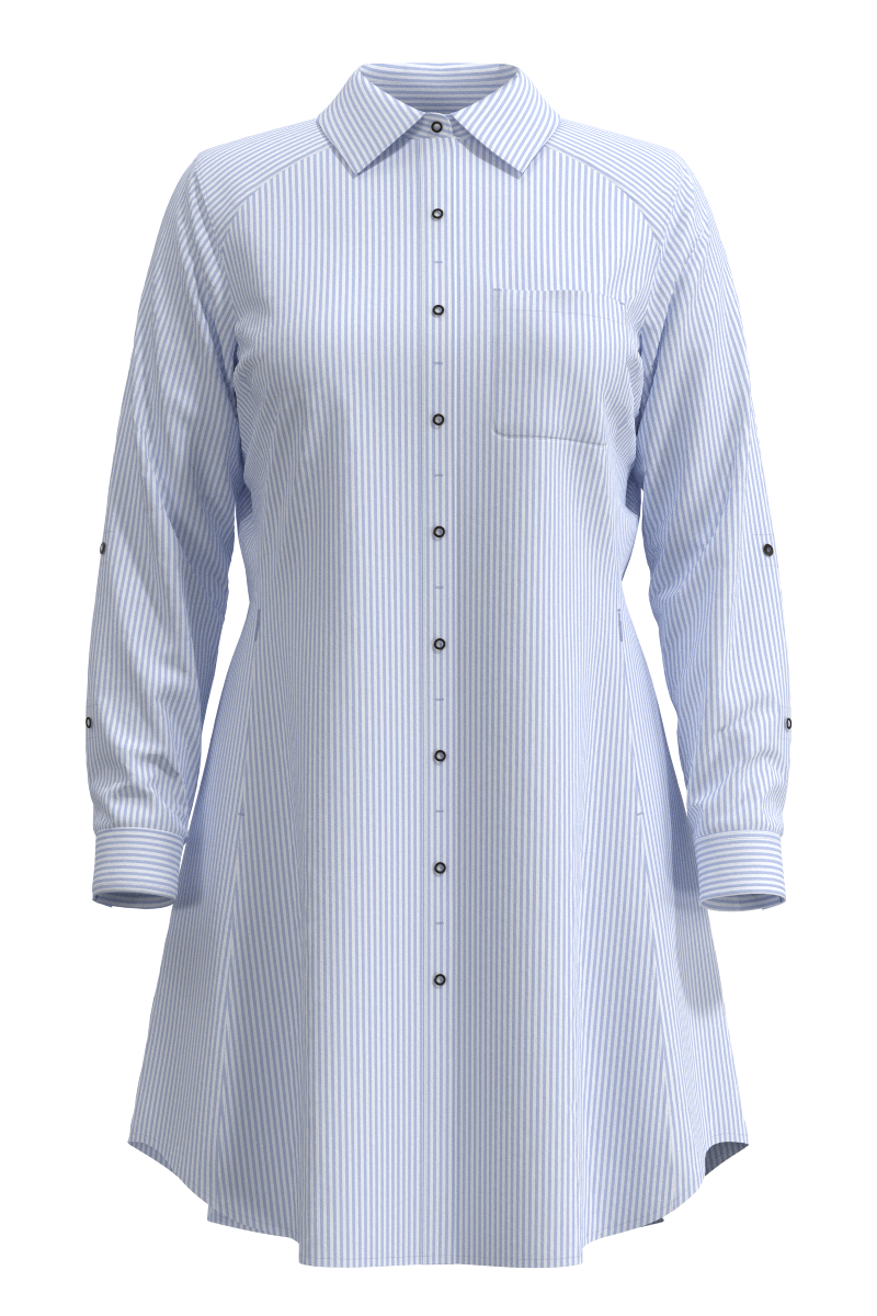 Women's Malta Travel Shirt Dress | White/Periwinkle Stripe