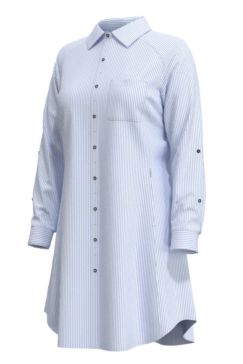 Women's Malta Travel Shirt Dress | White/Periwinkle Stripe