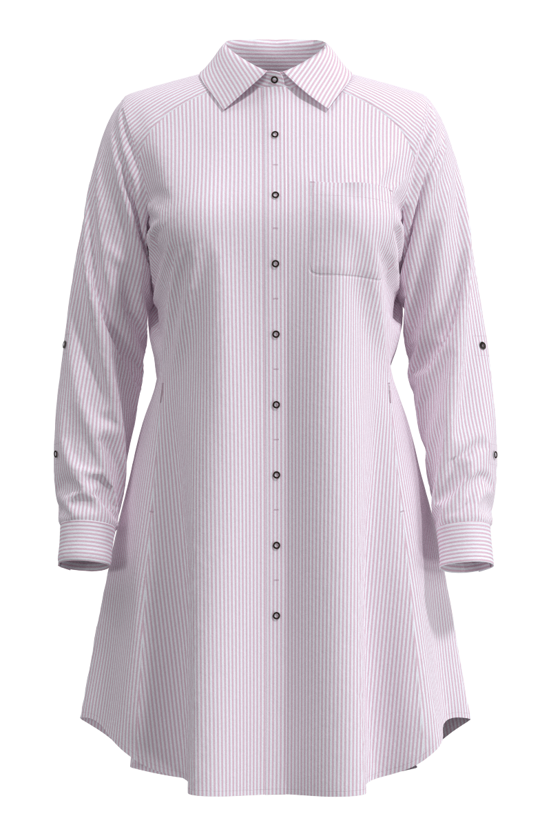 Women's Malta Travel Shirt Dress | White/Powder Stripe