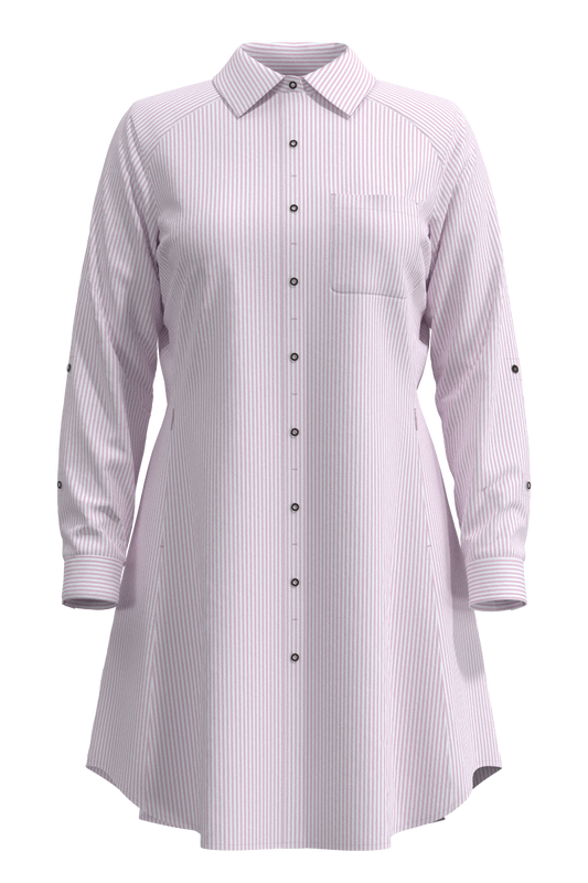Women's Malta Travel Shirt Dress | White/Powder Stripe