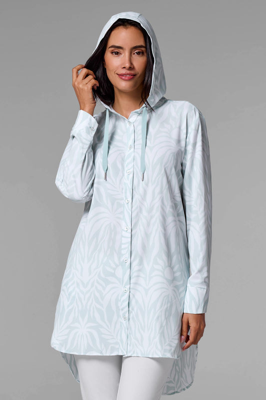 Women's Palma Aire Beach Shirt | Misty Aqua American Palm