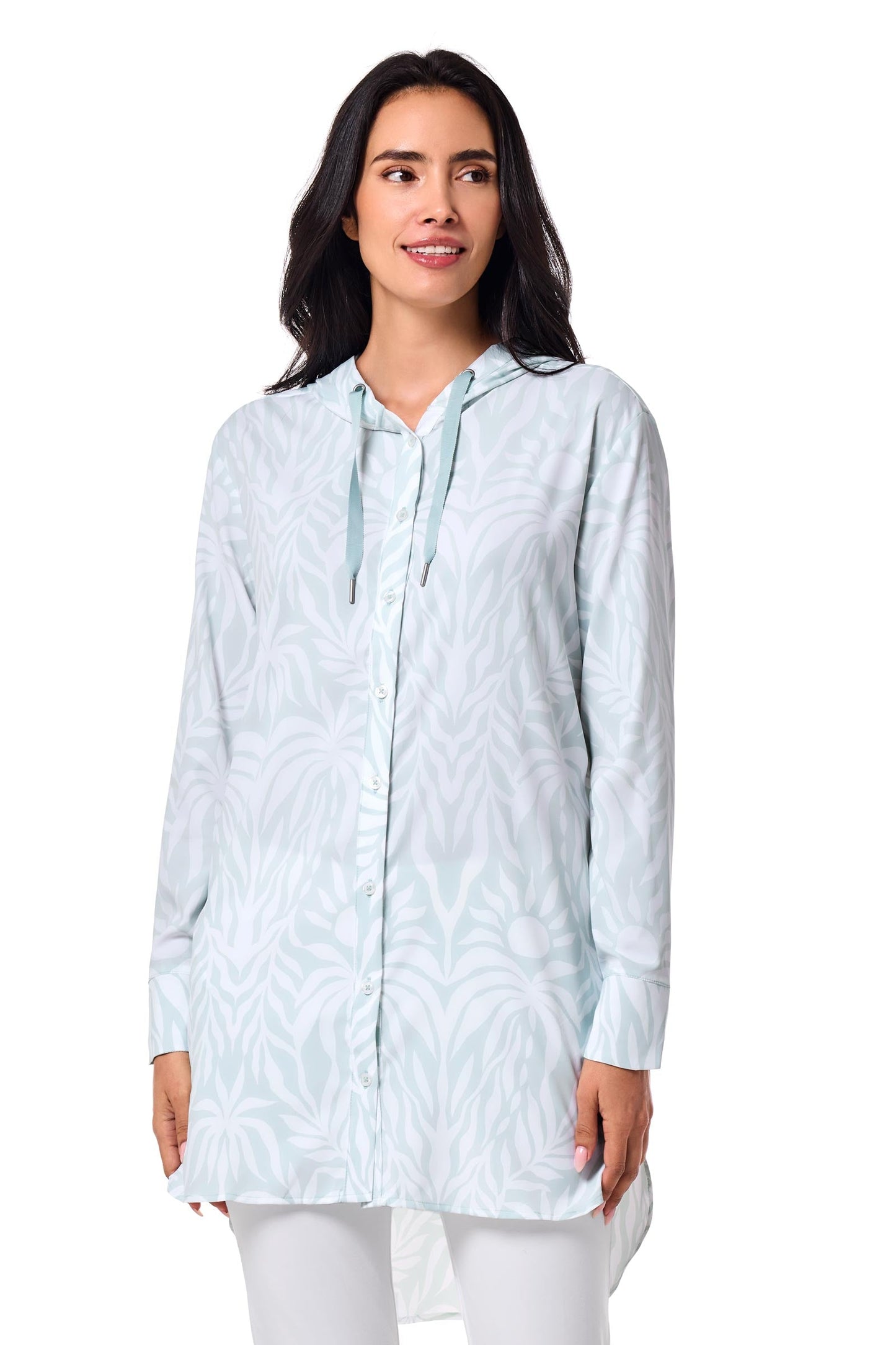 Women's Palma Aire Beach Shirt | Misty Aqua American Palm