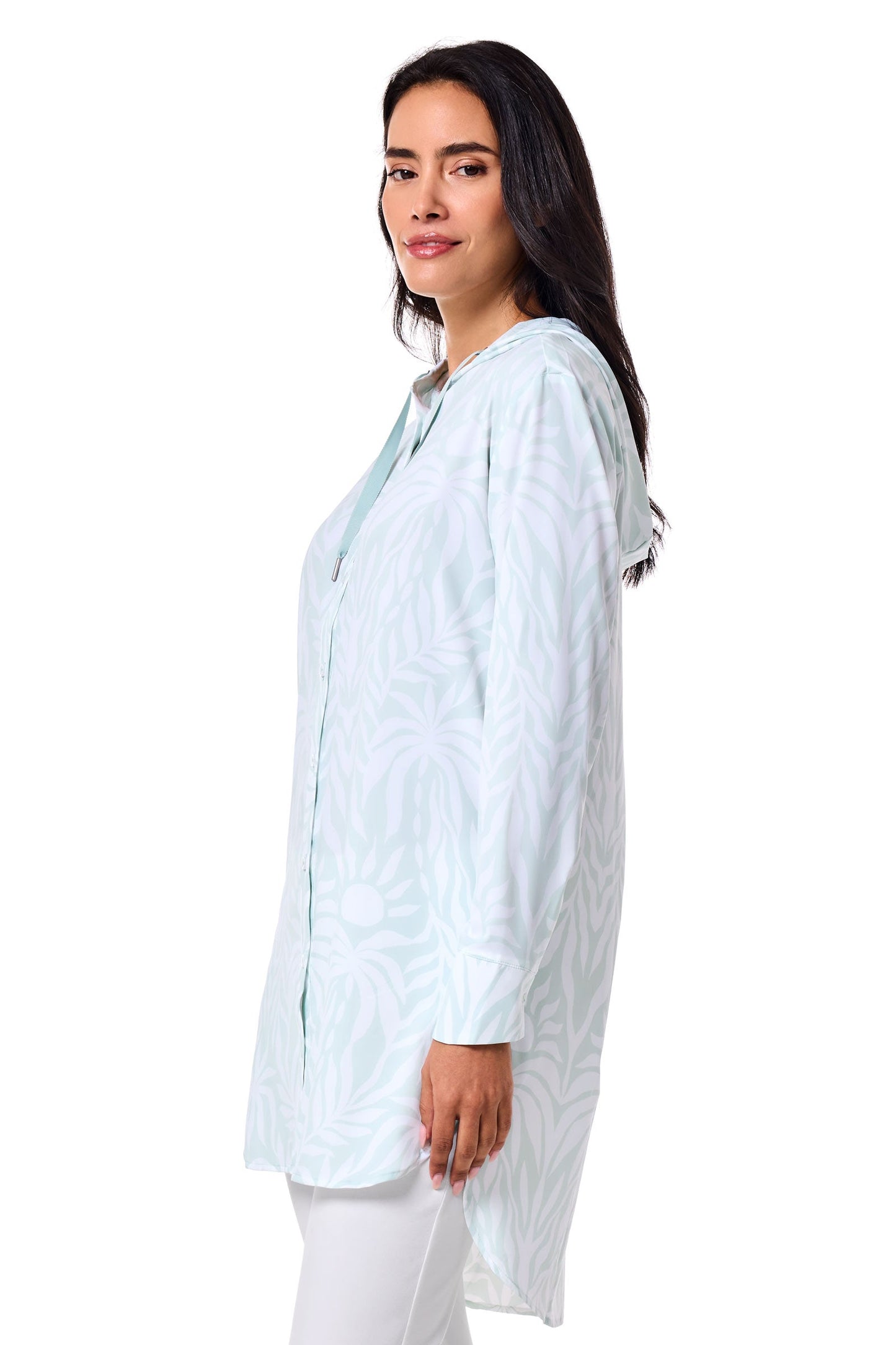 Women's Palma Aire Beach Shirt | Misty Aqua American Palm