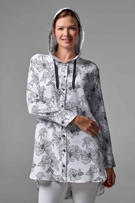 Women's Palma Aire Beach Shirt | White/Black Perfect Peony