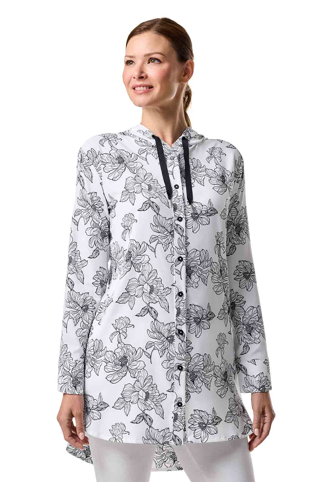 Women's Palma Aire Beach Shirt | White/Black Perfect Peony