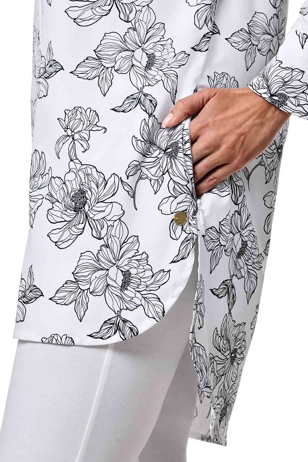 Women's Palma Aire Beach Shirt | White/Black Perfect Peony