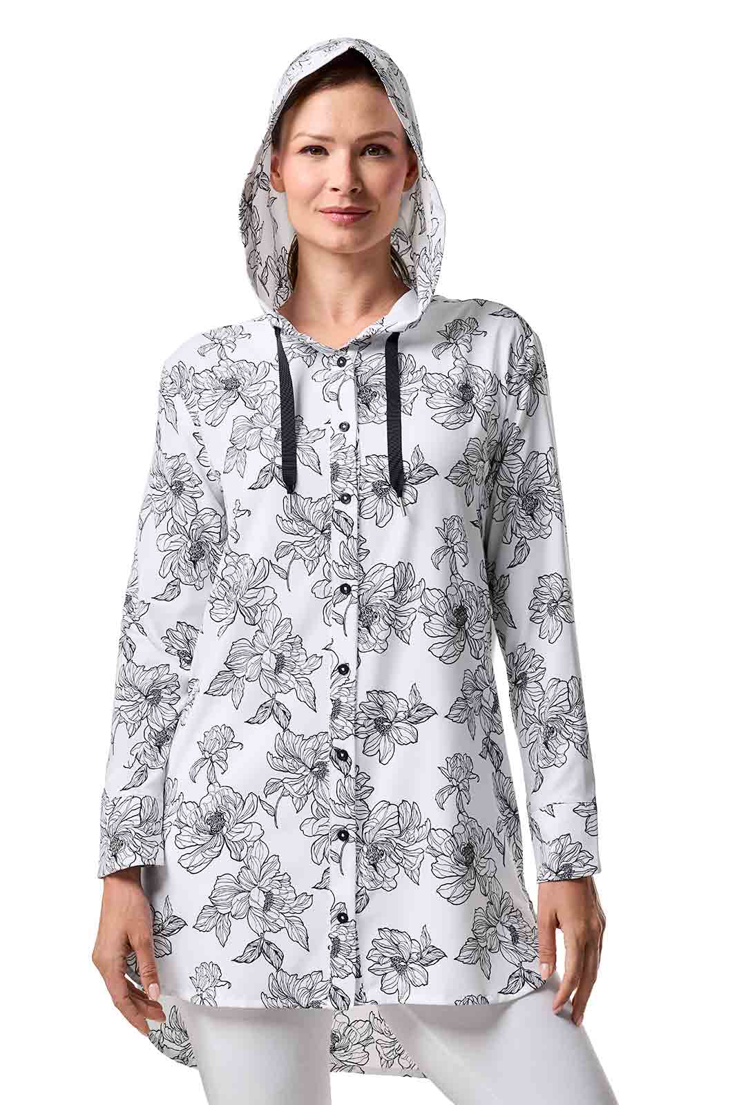 Women's Palma Aire Beach Shirt | White/Black Perfect Peony