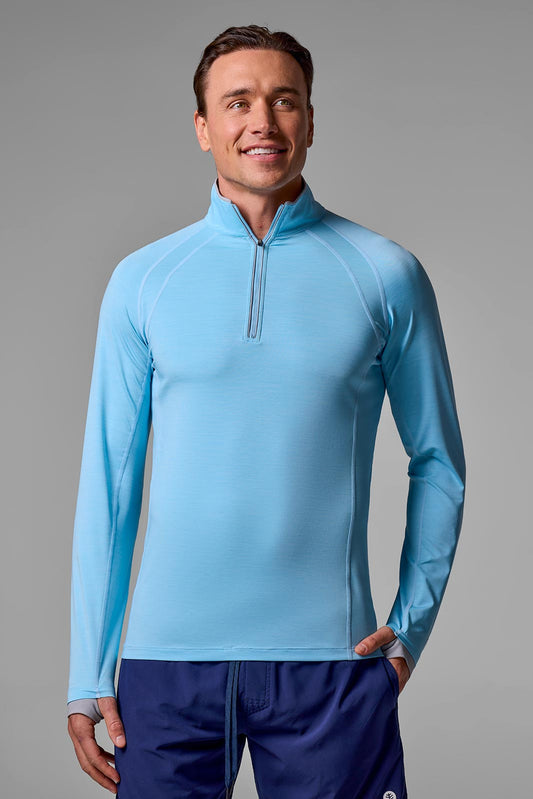 Men's Ultimate Half-Zip Rash Guard | Arctic Blue Line Texture