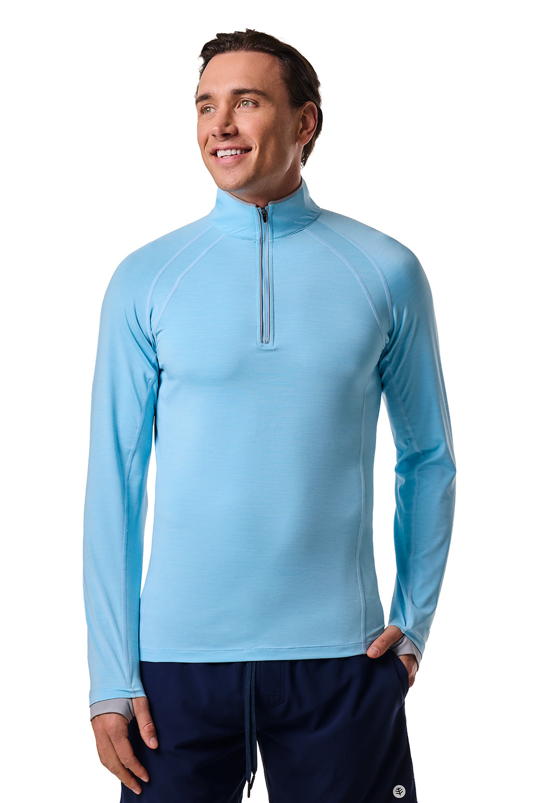 Men's Ultimate Half-Zip Rash Guard | Arctic Blue Line Texture