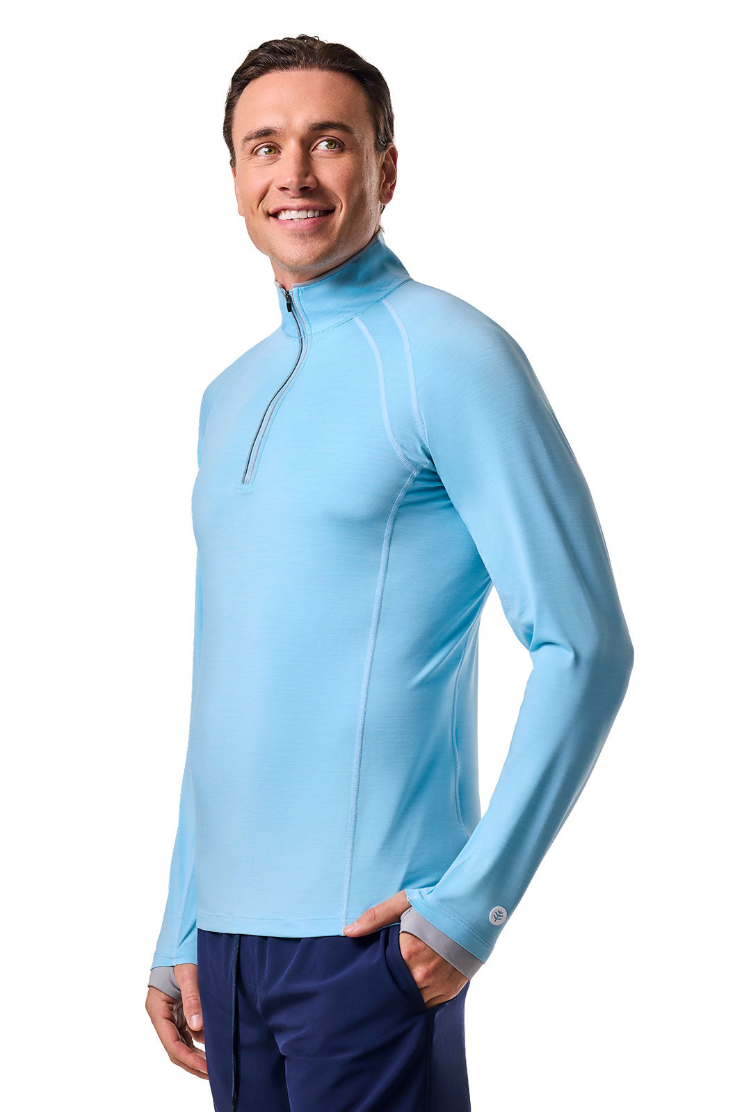 Men's Ultimate Half-Zip Rash Guard | Arctic Blue Line Texture