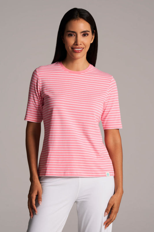 Women's Morada Everyday Short Sleeve T-Shirt | Flamingo Pink/White Stripe