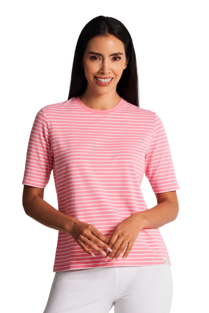 Women's Morada Everyday Short Sleeve T-Shirt | Flamingo Pink/White Stripe