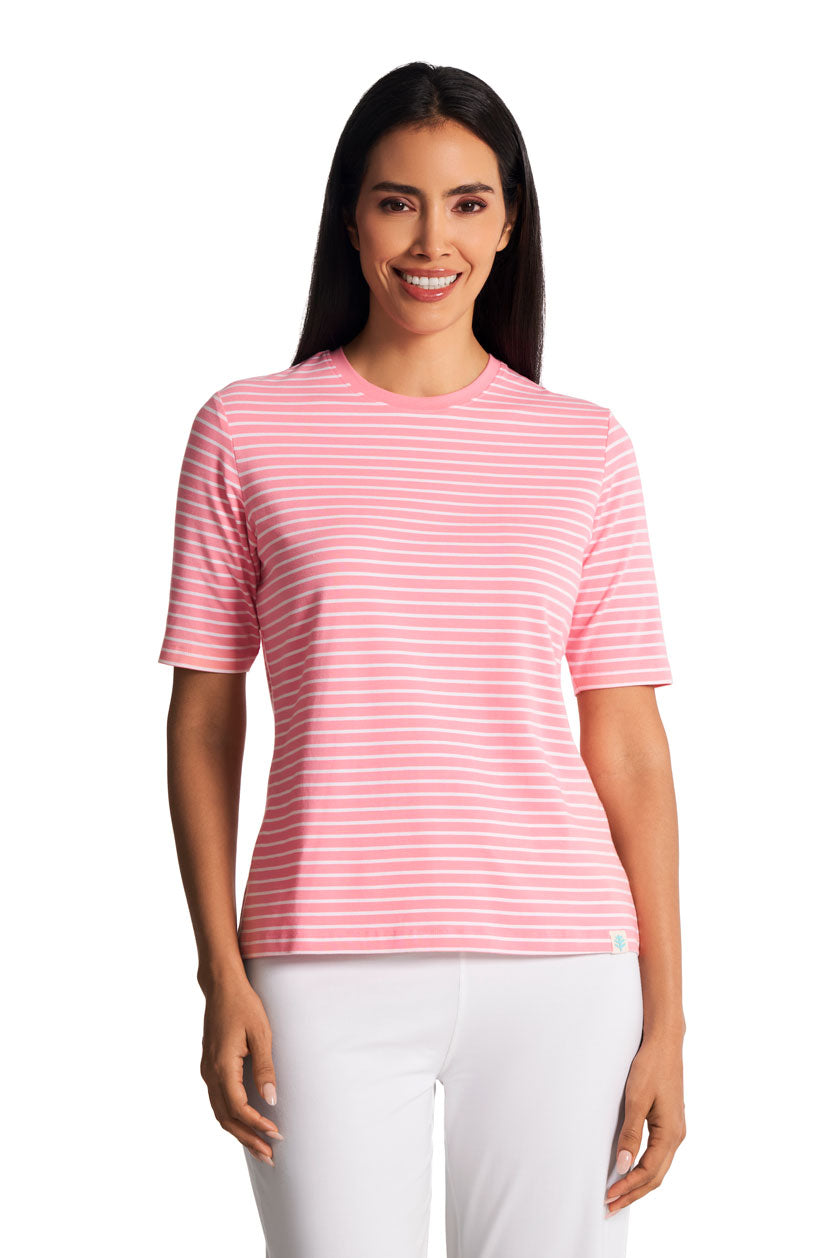 Women's Morada Everyday Short Sleeve T-Shirt | Flamingo Pink/White Stripe