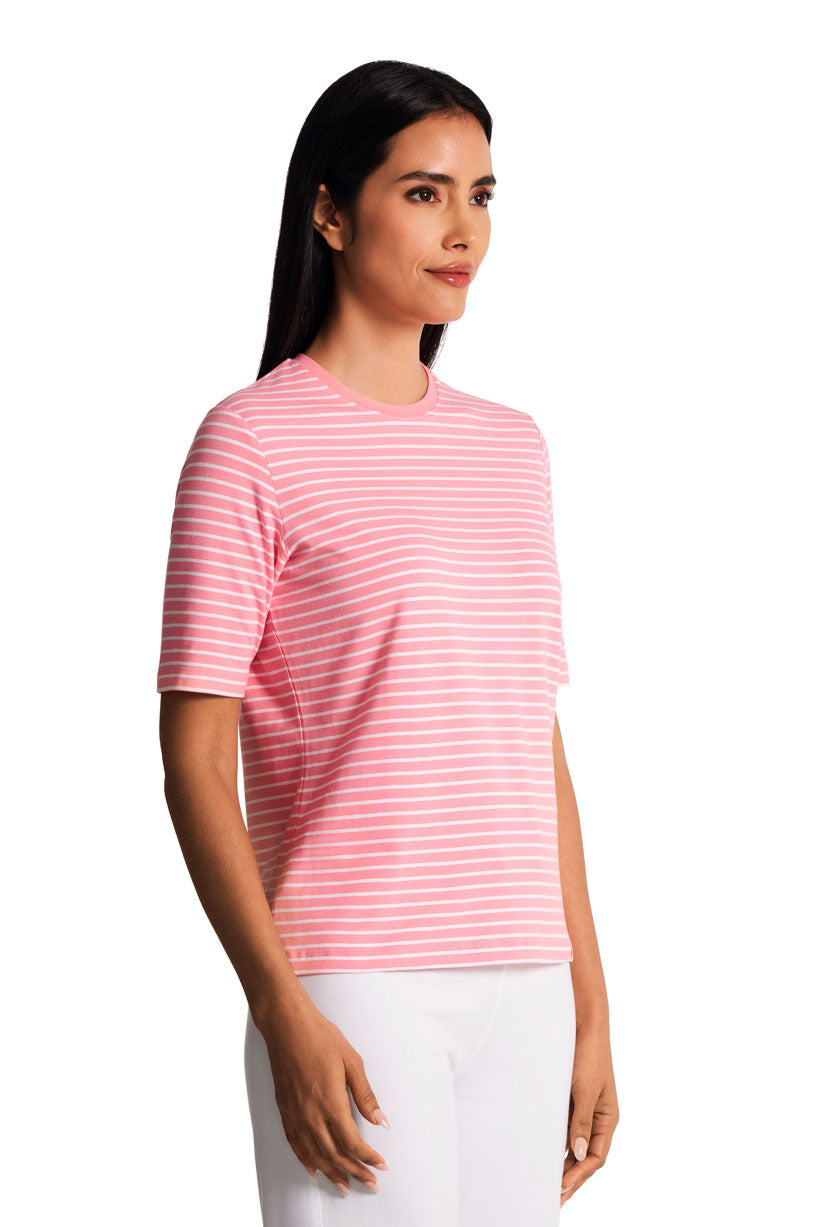 Women's Morada Everyday Short Sleeve T-Shirt | Flamingo Pink/White Stripe