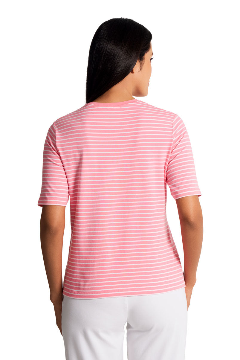Women's Morada Everyday Short Sleeve T-Shirt | Flamingo Pink/White Stripe