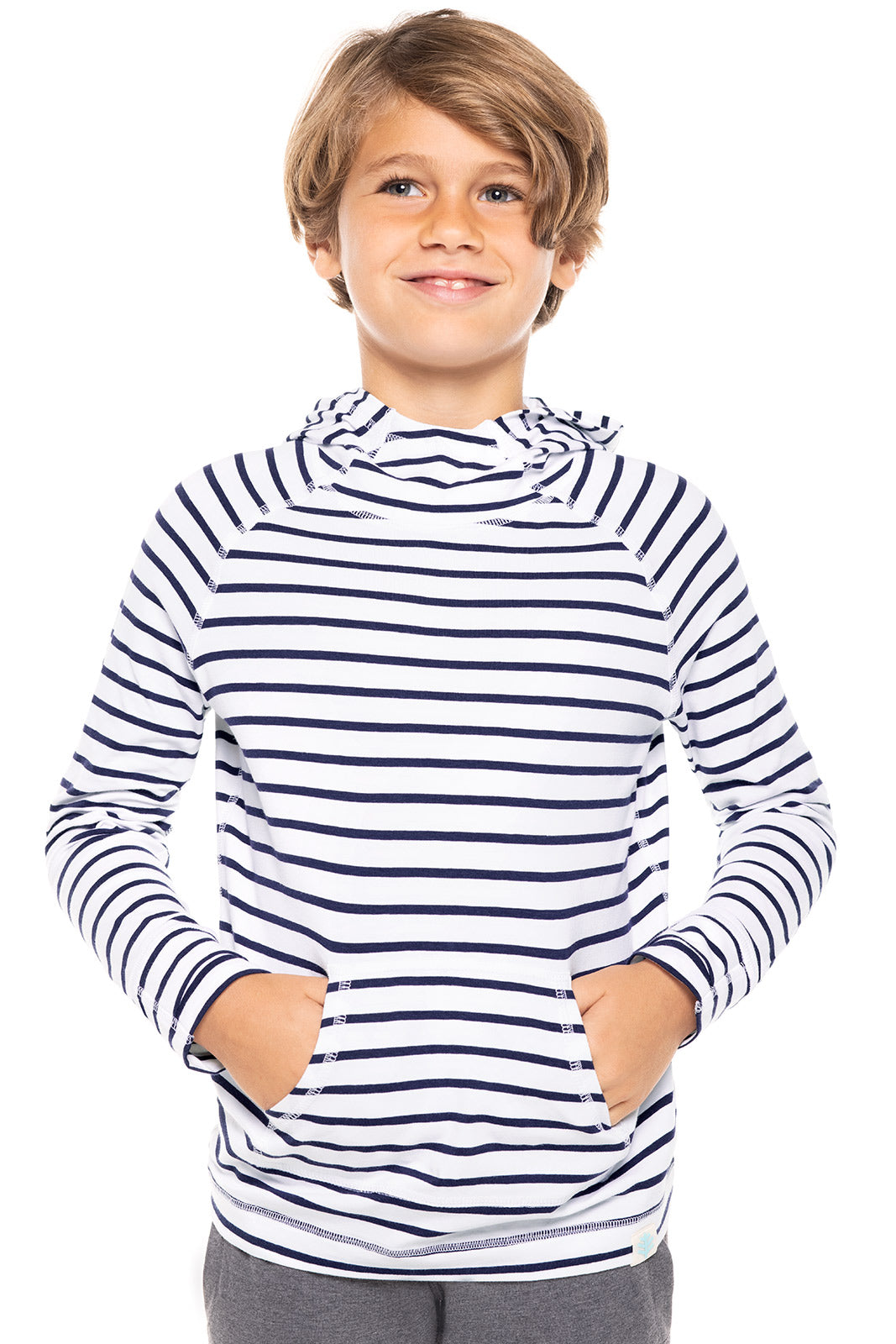 Kid's LumaLeo Hoodie | White/Navy Stripe
