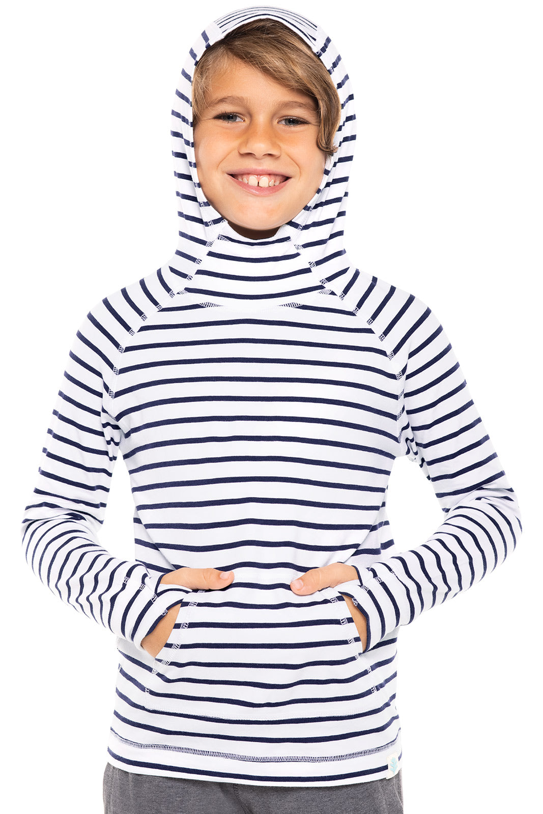 Kid's LumaLeo Hoodie | White/Navy Stripe