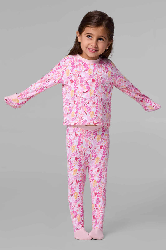 Kid's LumaLeo Long Sleeve T-Shirt | Soft Pink Blooming Forest