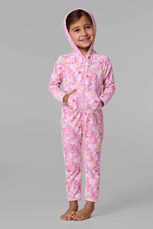 Kid's LumaLeo 360 Coverage Bodysuit | Soft Pink Blooming Forest