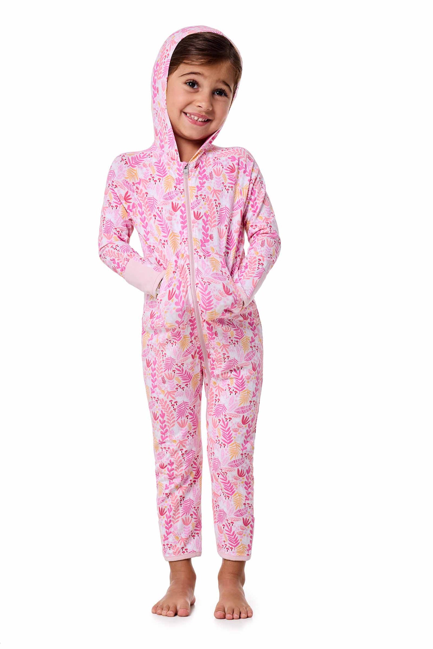 Kid's LumaLeo 360 Coverage Bodysuit | Soft Pink Blooming Forest