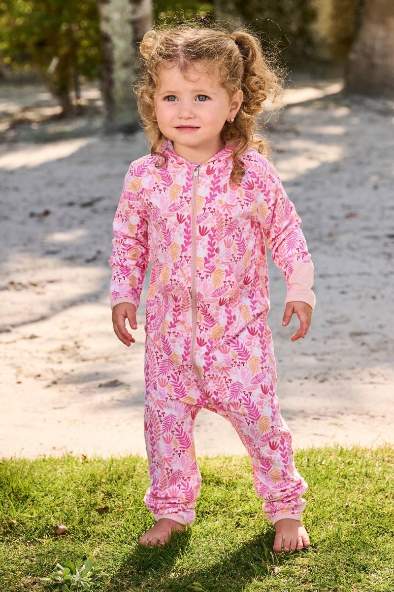Kid's LumaLeo 360 Coverage Bodysuit | Soft Pink Blooming Forest