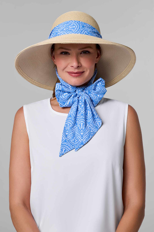 Women's Stella Scarf Detail Hat | Natural/Aura Blue + White