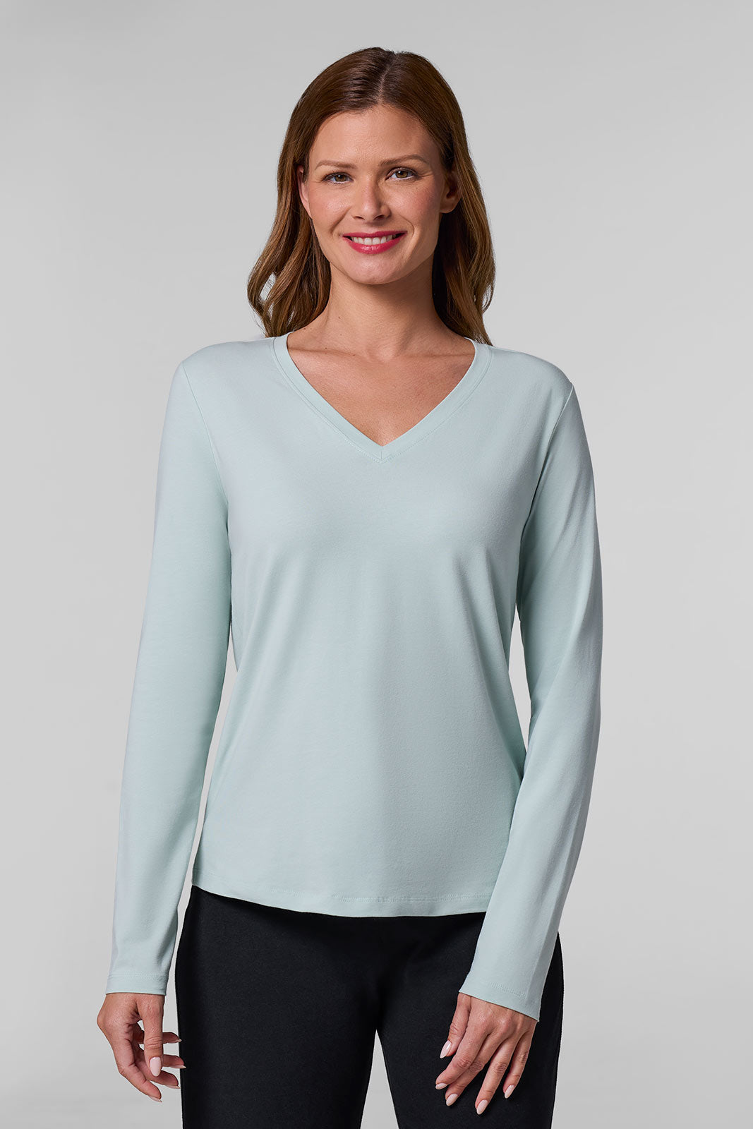 Women's Morada Everyday Long Sleeve V-Neck T-Shirt | Misty Aqua