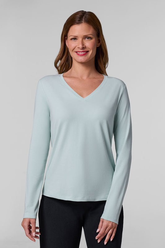 Women's Morada Everyday Long Sleeve V-Neck T-Shirt | Misty Aqua
